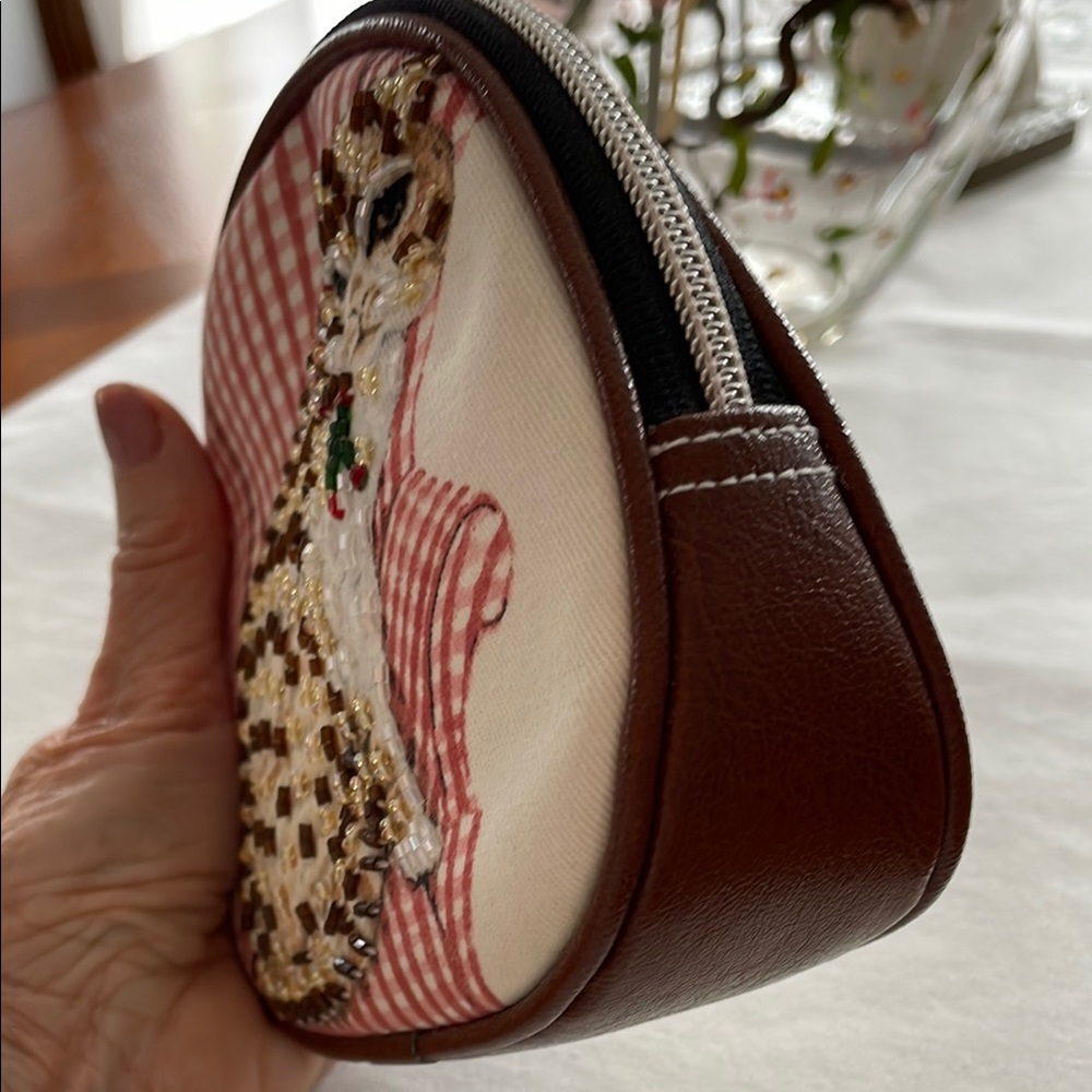 Cat beaded bag cosmetic pouch zipper top - Picture 3 of 7